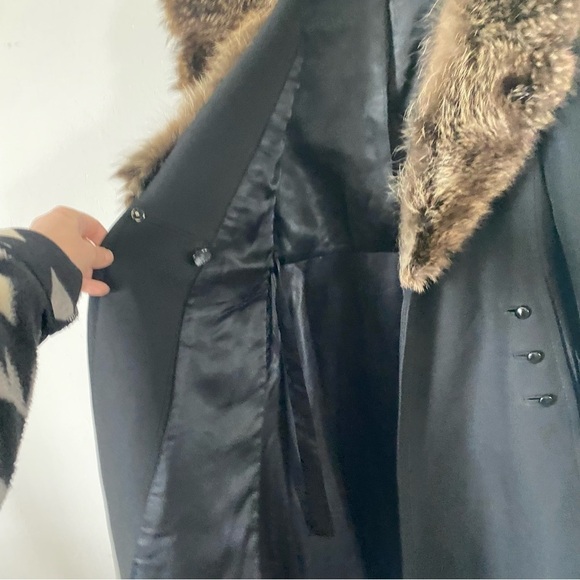 Vintage Fur Maxi Opera Coat Whimsigoth Black Wool Fox Fur Collar 60s Womens S /M - Picture 10 of 16